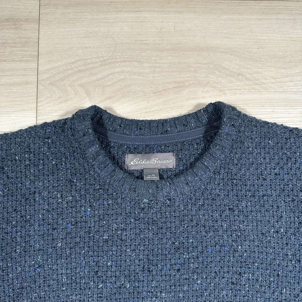 Eddie Bauer Navy Blue Cable Knit Crewneck Pullover Sweater Cotton Heavy Men's XL